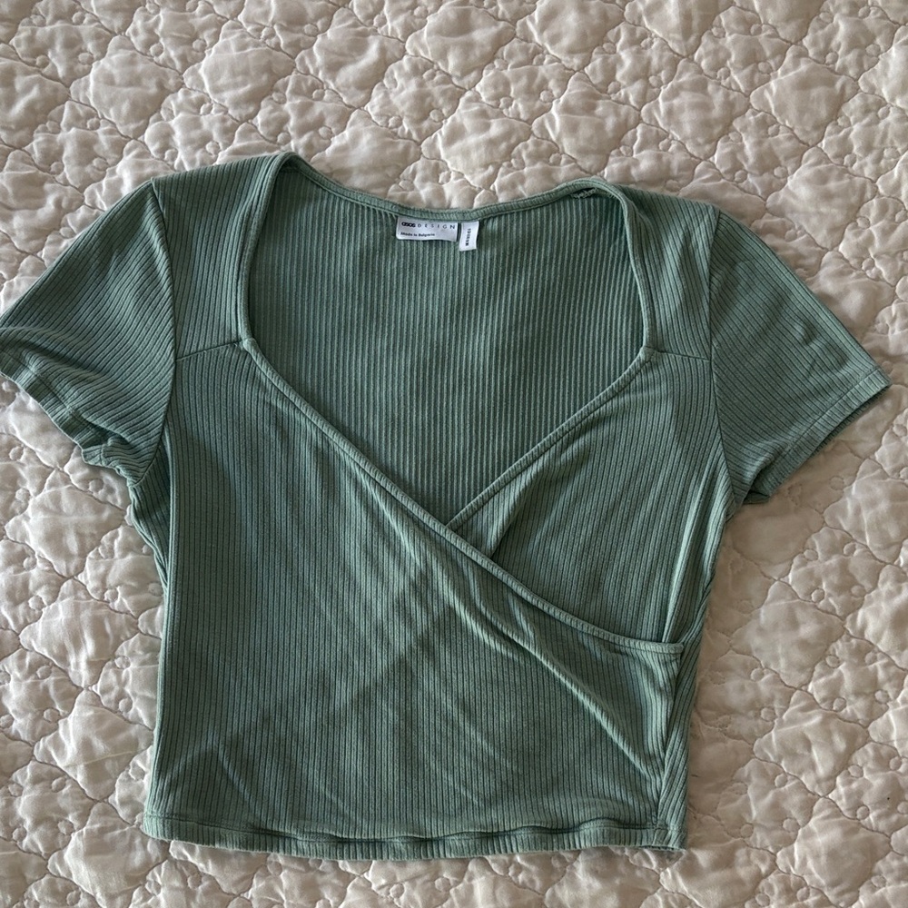 ASOS Olive Ribbed V-Neck Crop Top